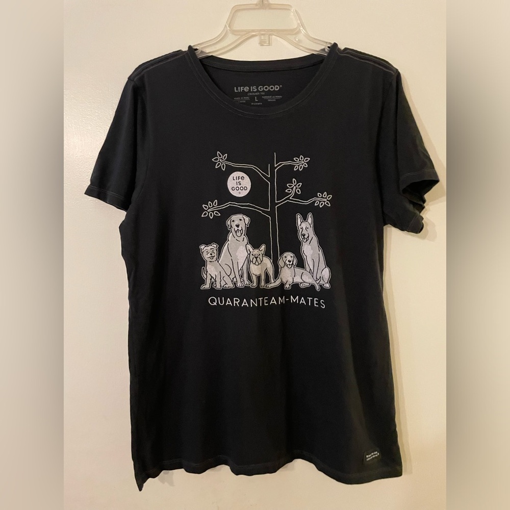 Life Is Good “Quaranteam-mates” Short Sleeved Black Crusher T-Shirt Size L